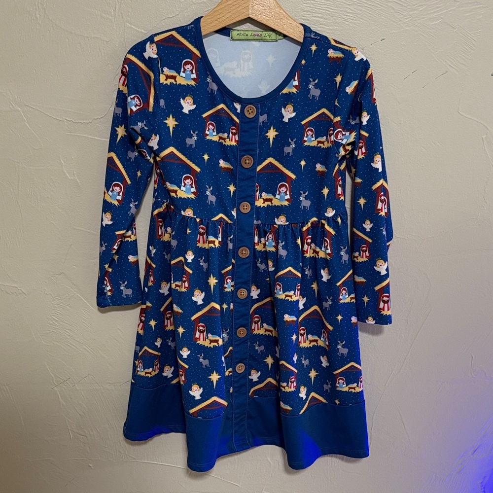 Millie loves Lily Navy Nativity Dress 4 EUC
